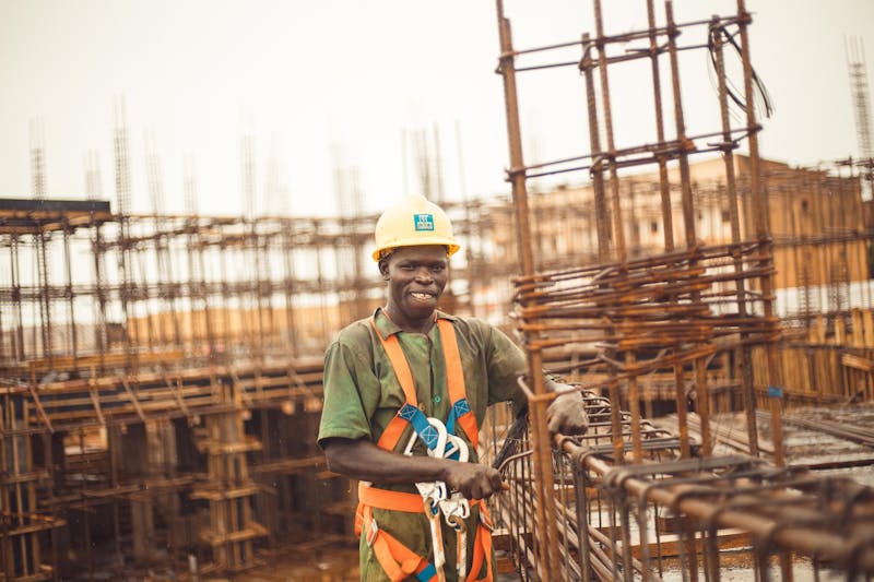 African construction worker at building site